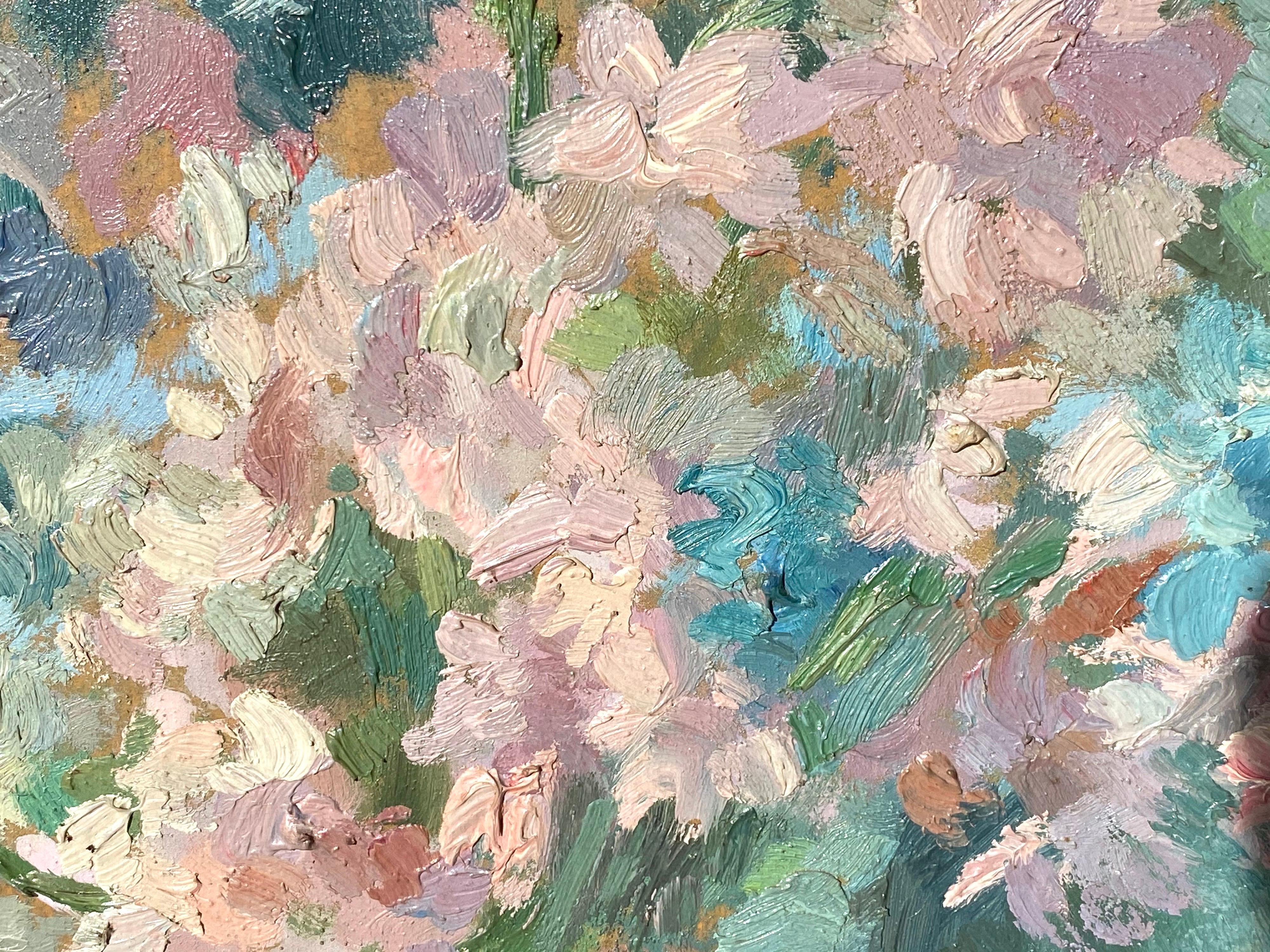 French impressionist painting - école de Paris - Floral Still Life with fan - Impressionist Painting by Joaquim Marti Bas Blasi