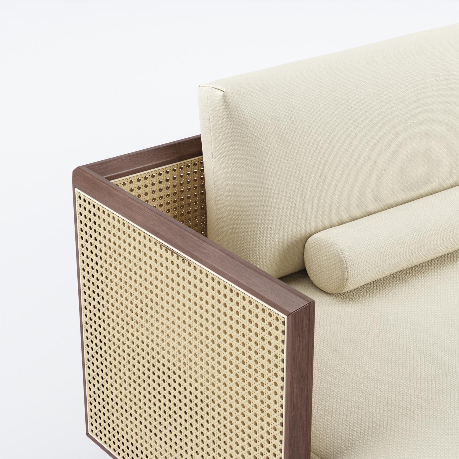 Contemporary Joaquim Sofa in Wood & Cotton Cane Inspired by Brazilian Modernism by +55design For Sale