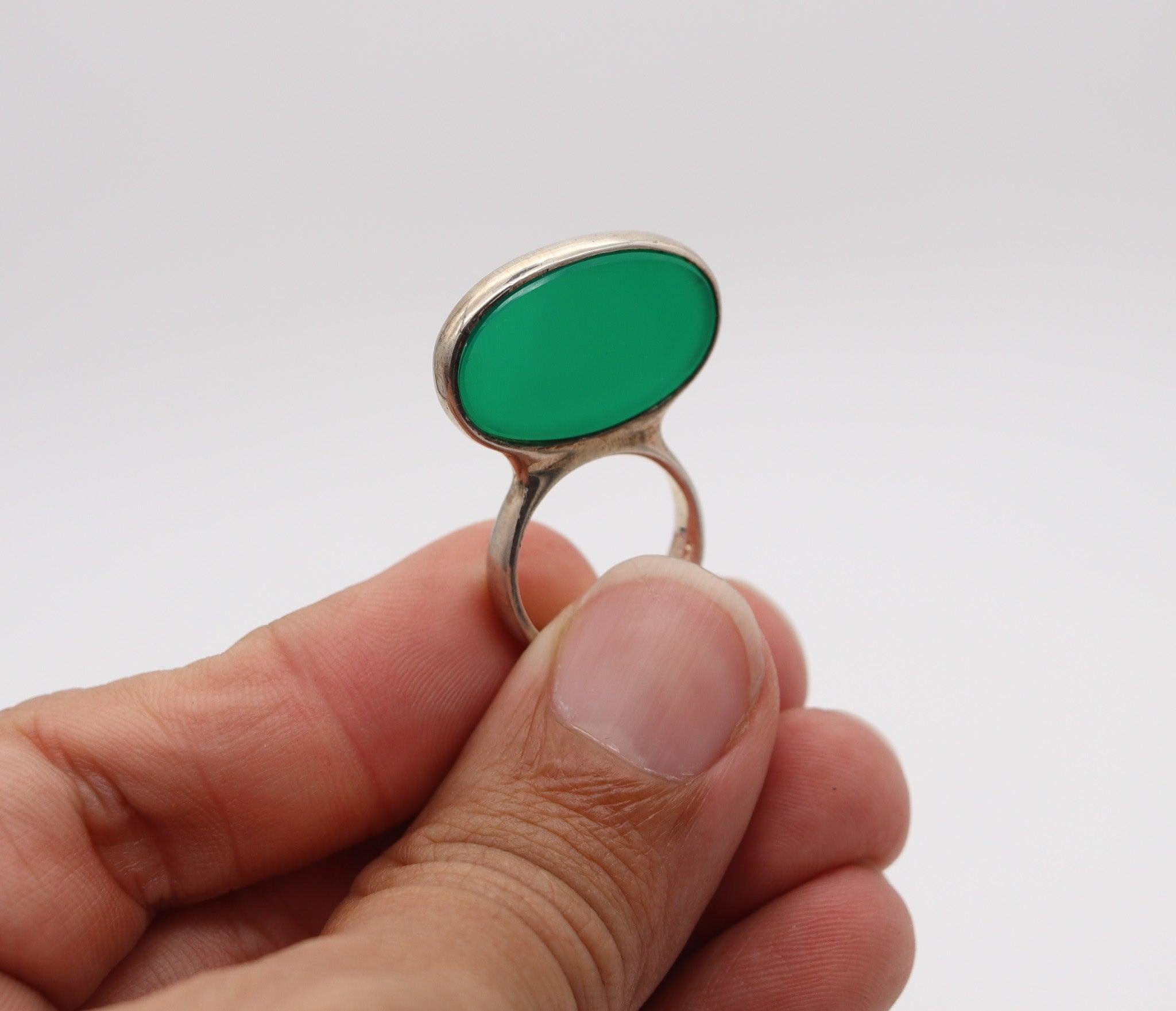 Women's JOAQUIM S'PALIU Barcelona 1970 Geometric Ring in .925 Sterling And Chrysoprase For Sale