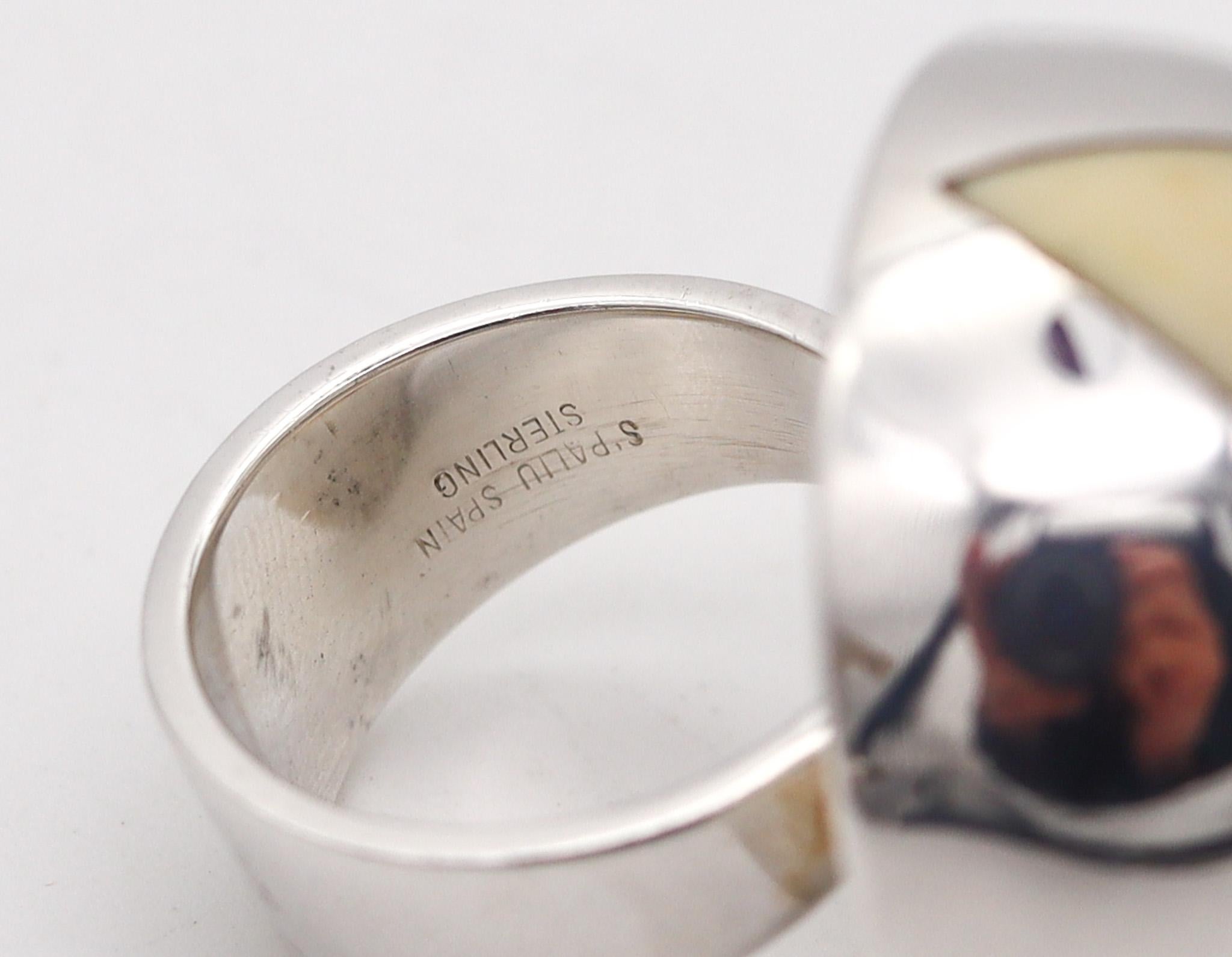 Joaquim S'Paliu Barcelona, bague cocktail moderniste géométrique en argent sterling, 1970 Unisexe en vente