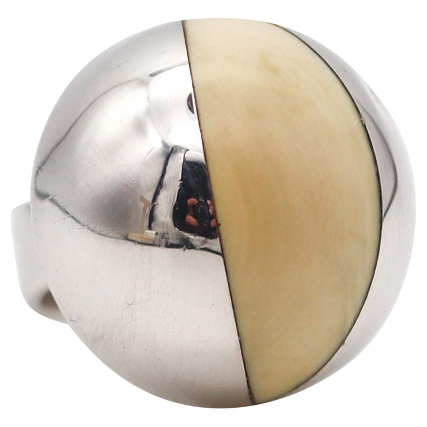 Joaquim S'Paliu Barcelona 1970 Modernist Geometric Cocktail Ring in Sterling