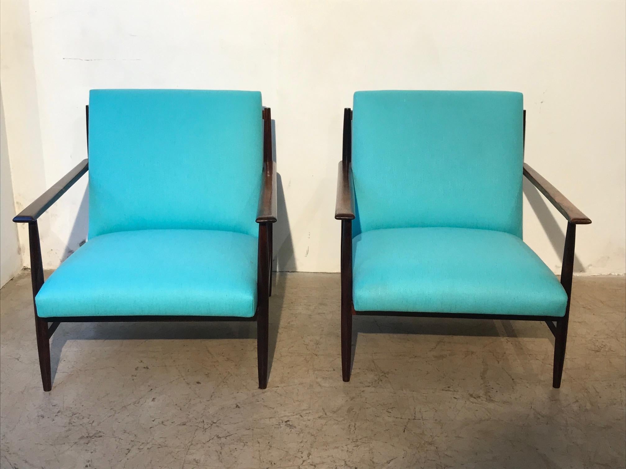 Mid-Century Modern Joaquim Tenreiro Attributed Pair of Armchairs Made of Solid Rosewood