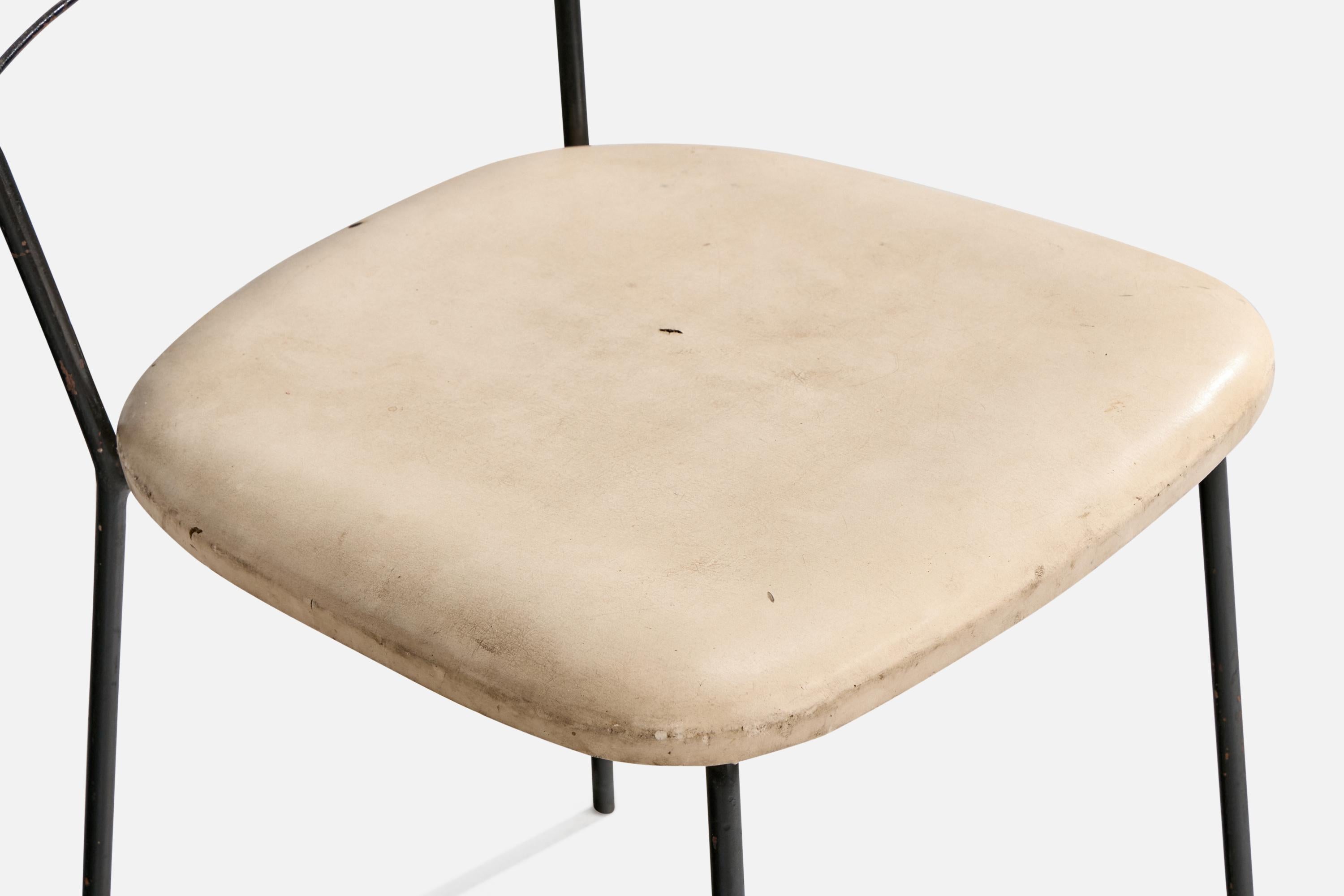 Joaquim Tenreiro Attribution, Dining Chairs, Metal, Leather, Brazil, 1950s For Sale 5