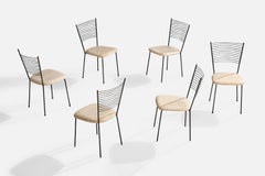 Joaquim Tenreiro Attribution, Dining Chairs, Metal, Leather, Brazil, 1950s