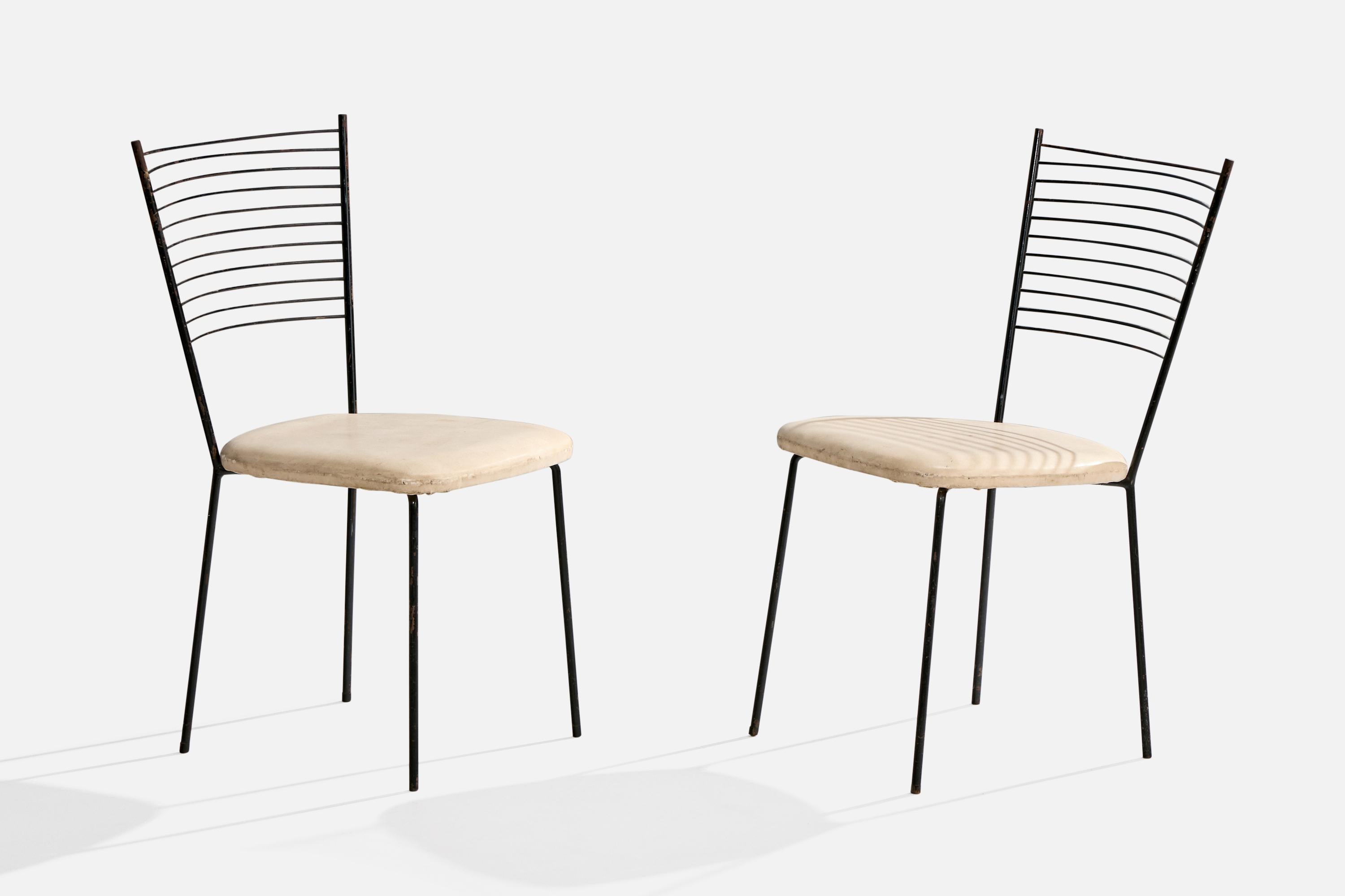 Mid-Century Modern Joaquim Tenreiro Attribution, Dining Chairs, Metal, Leather, Brazil, 1950s For Sale