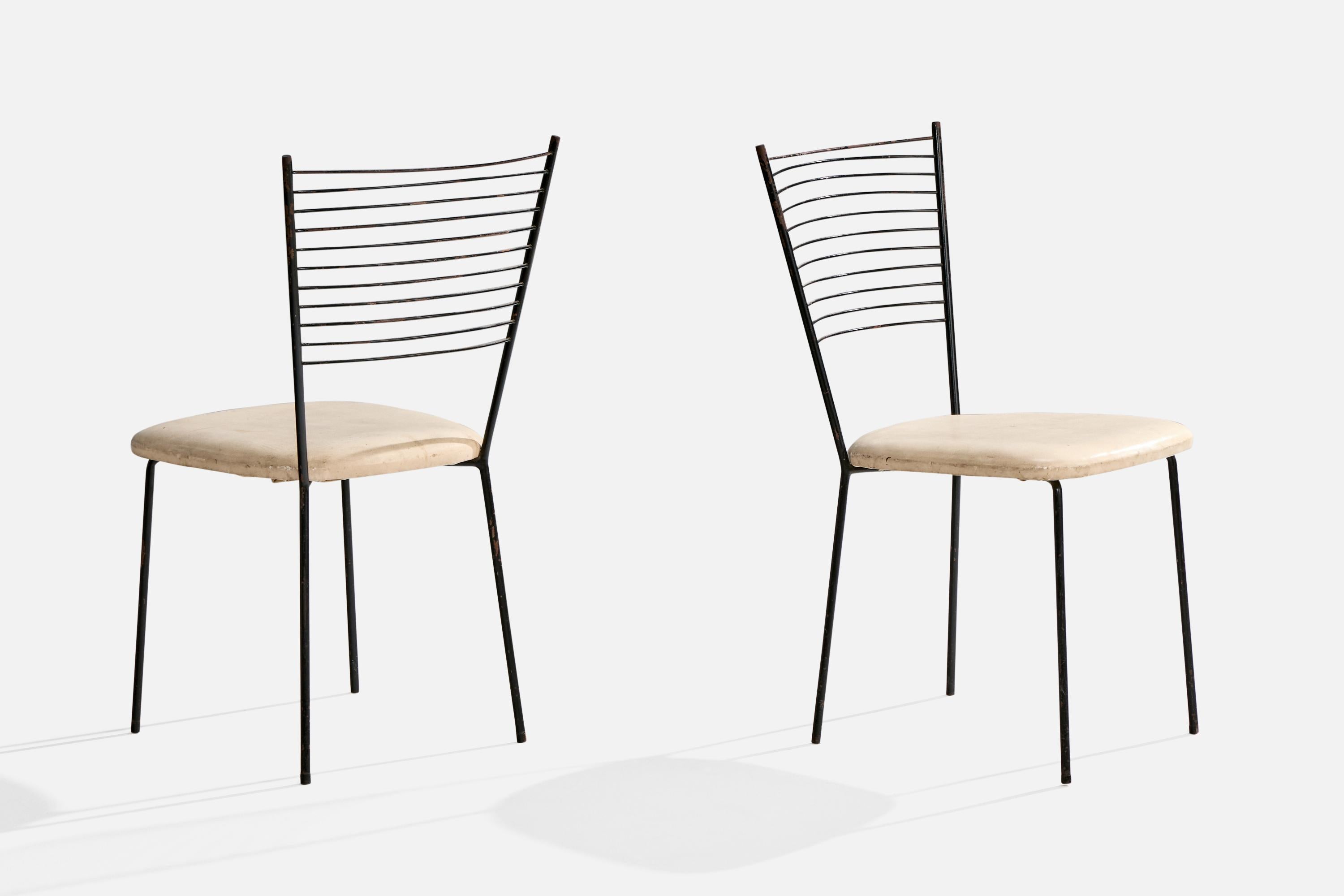 Joaquim Tenreiro Attribution, Dining Chairs, Metal, Leather, Brazil, 1950s In Good Condition For Sale In High Point, NC