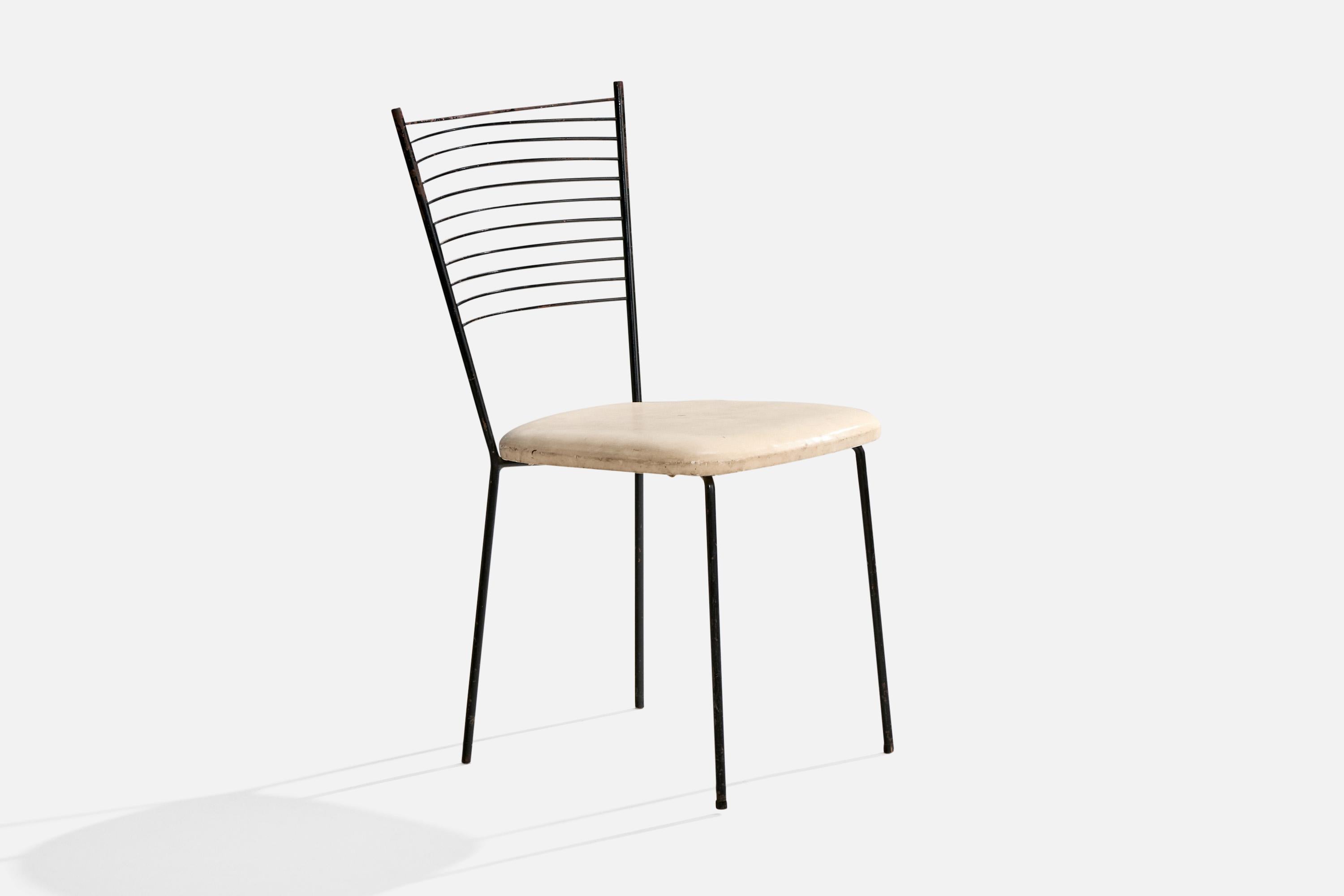 Mid-20th Century Joaquim Tenreiro Attribution, Dining Chairs, Metal, Leather, Brazil, 1950s For Sale