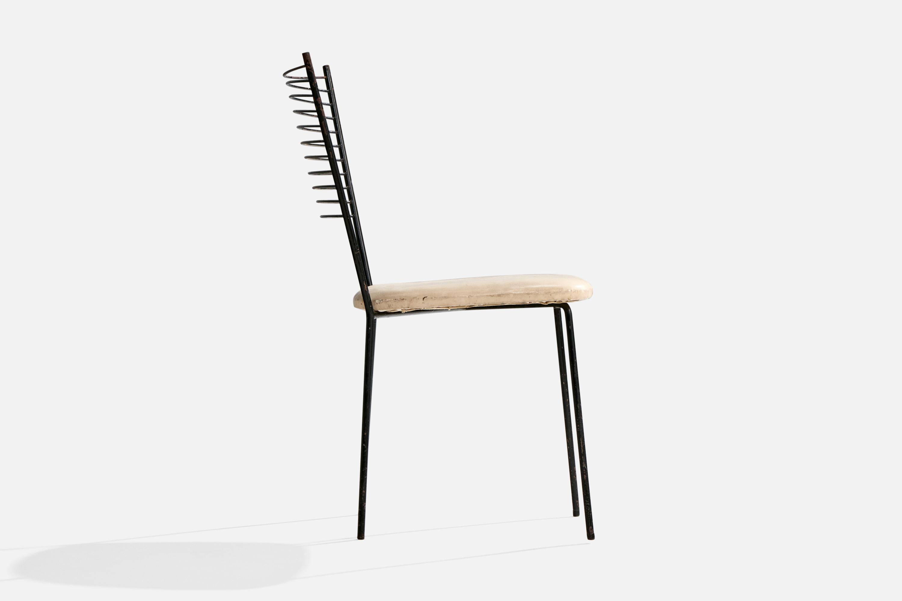 Joaquim Tenreiro Attribution, Dining Chairs, Metal, Leather, Brazil, 1950s For Sale 2