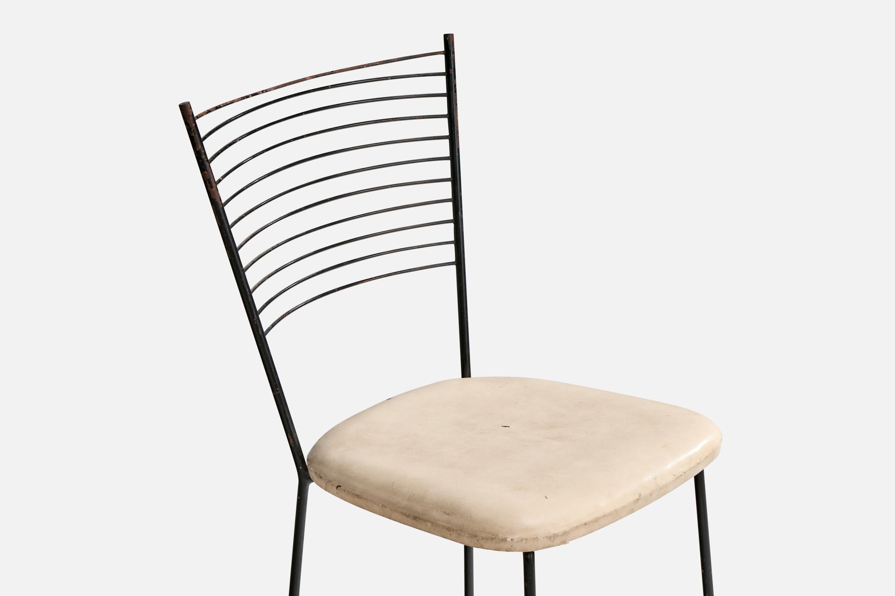 Joaquim Tenreiro Attribution, Dining Chairs, Metal, Leather, Brazil, 1950s For Sale 3