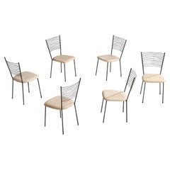 Joaquim Tenreiro Attribution, Dining Chairs, Metal, Leather, Brazil, 1950s