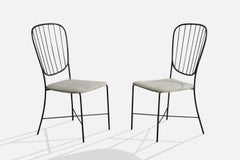 Joaquim Tenreiro Attribution, Dining Room Chairs, Iron, Fabric, Brazil, 1950s