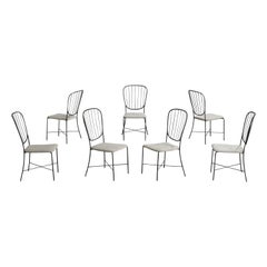 Joaquim Tenreiro Attribution, Dining Room Chairs, Iron, Fabric, Brazil, 1950s