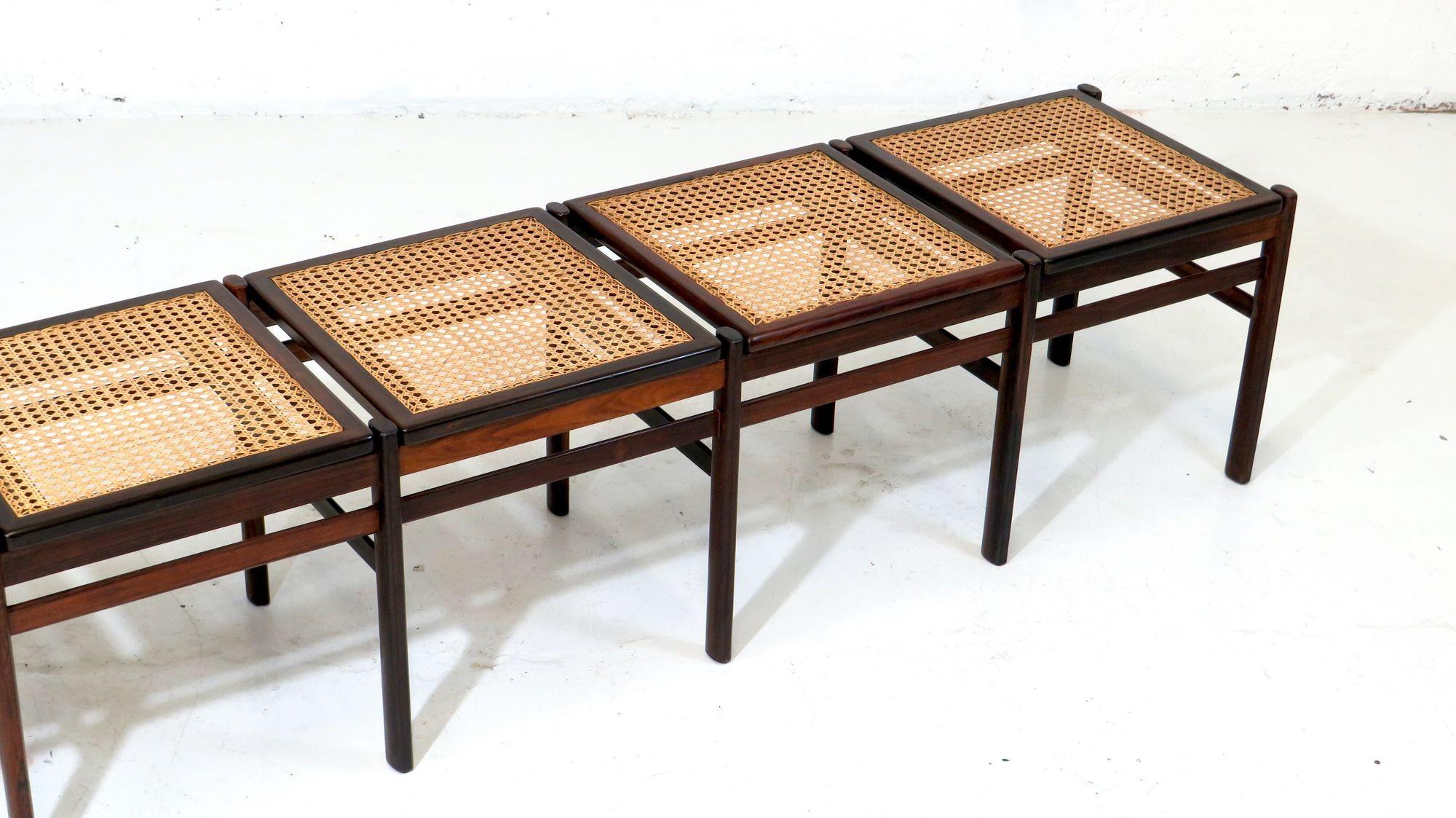 Mid-Century Modern Brazilian Rosewood and Cane Bench For Sale