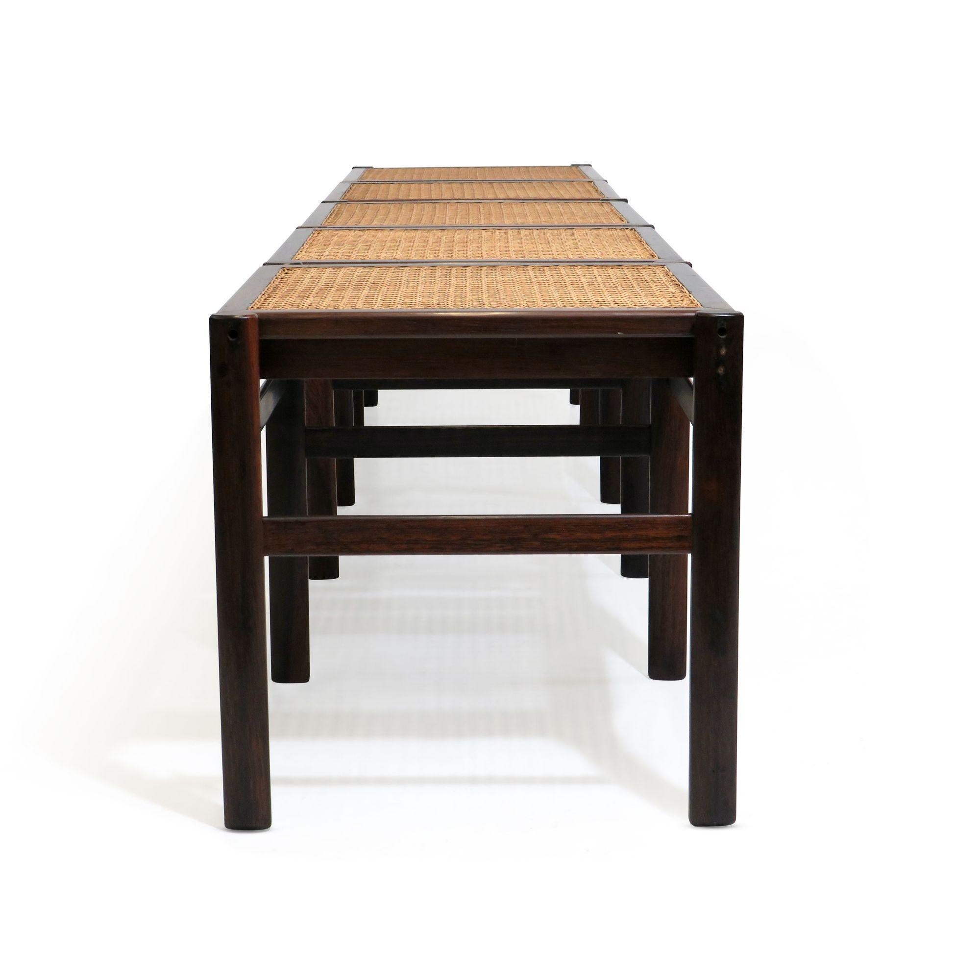 Oiled Brazilian Rosewood and Cane Bench For Sale