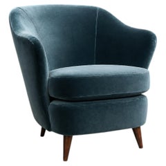 Joaquim Tenreiro “Concha” Armchair in Brazilian Hardwood & Teal Mohair, Brazil