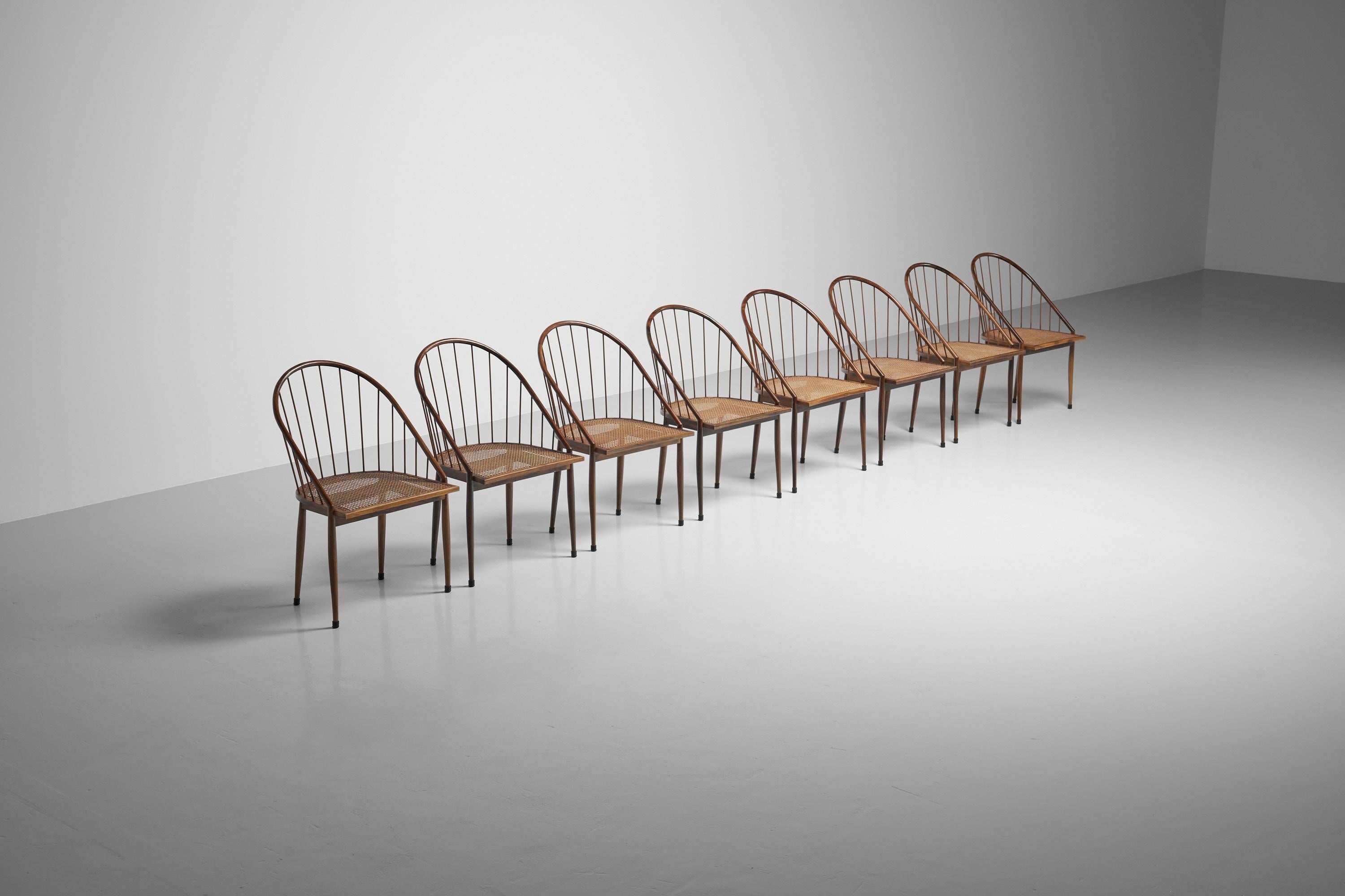 Cane Joaquim Tenreiro Curva chairs set of 8 Brazil 1961 For Sale