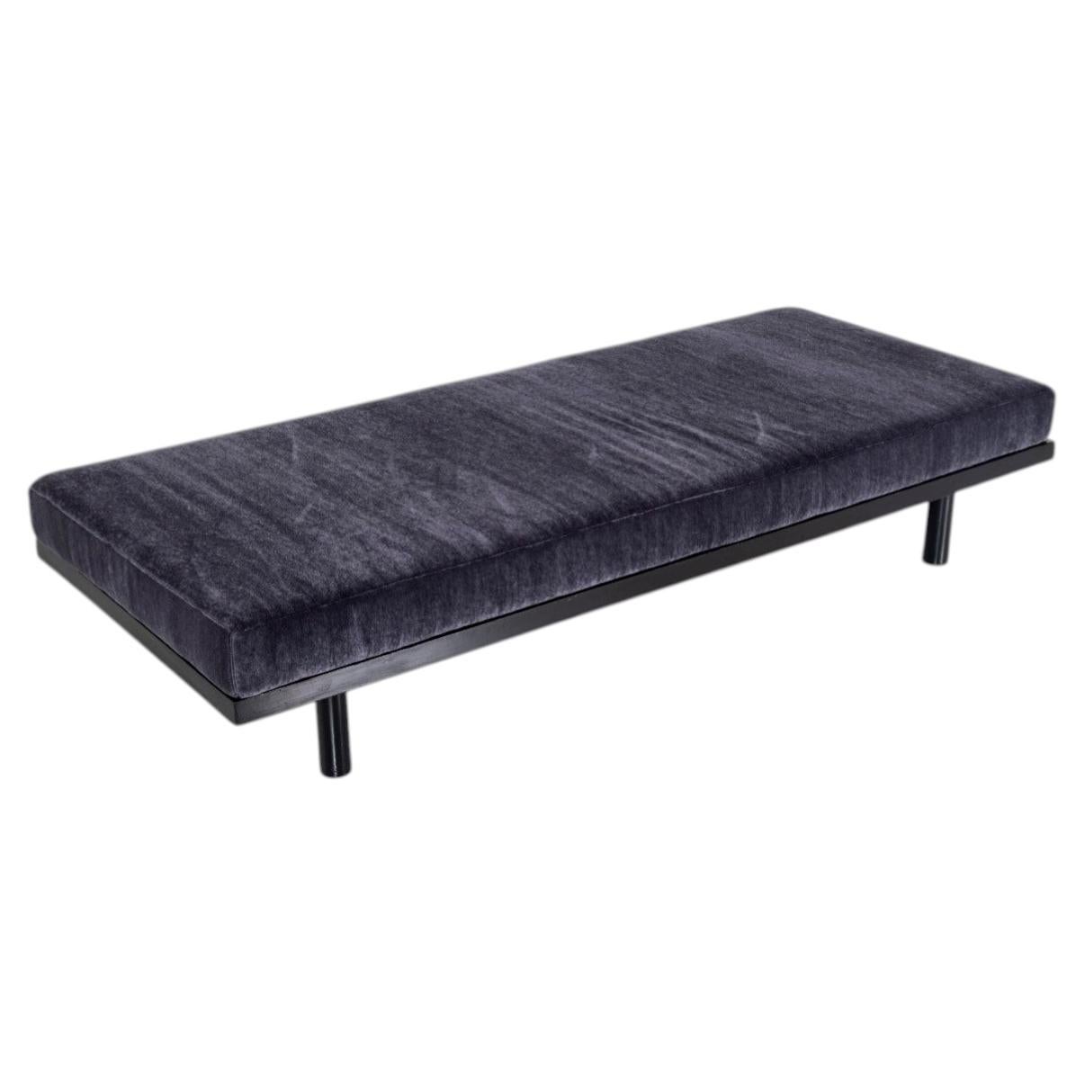 Joaquim Tenreiro, Daybed, Ebonized Wood, Mohair Upholstery, Brazil, 1960s