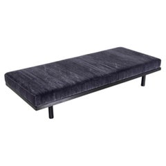 Joaquim Tenreiro, Daybed, Ebonized Wood, Mohair Upholstery, Brazil, 1960s
