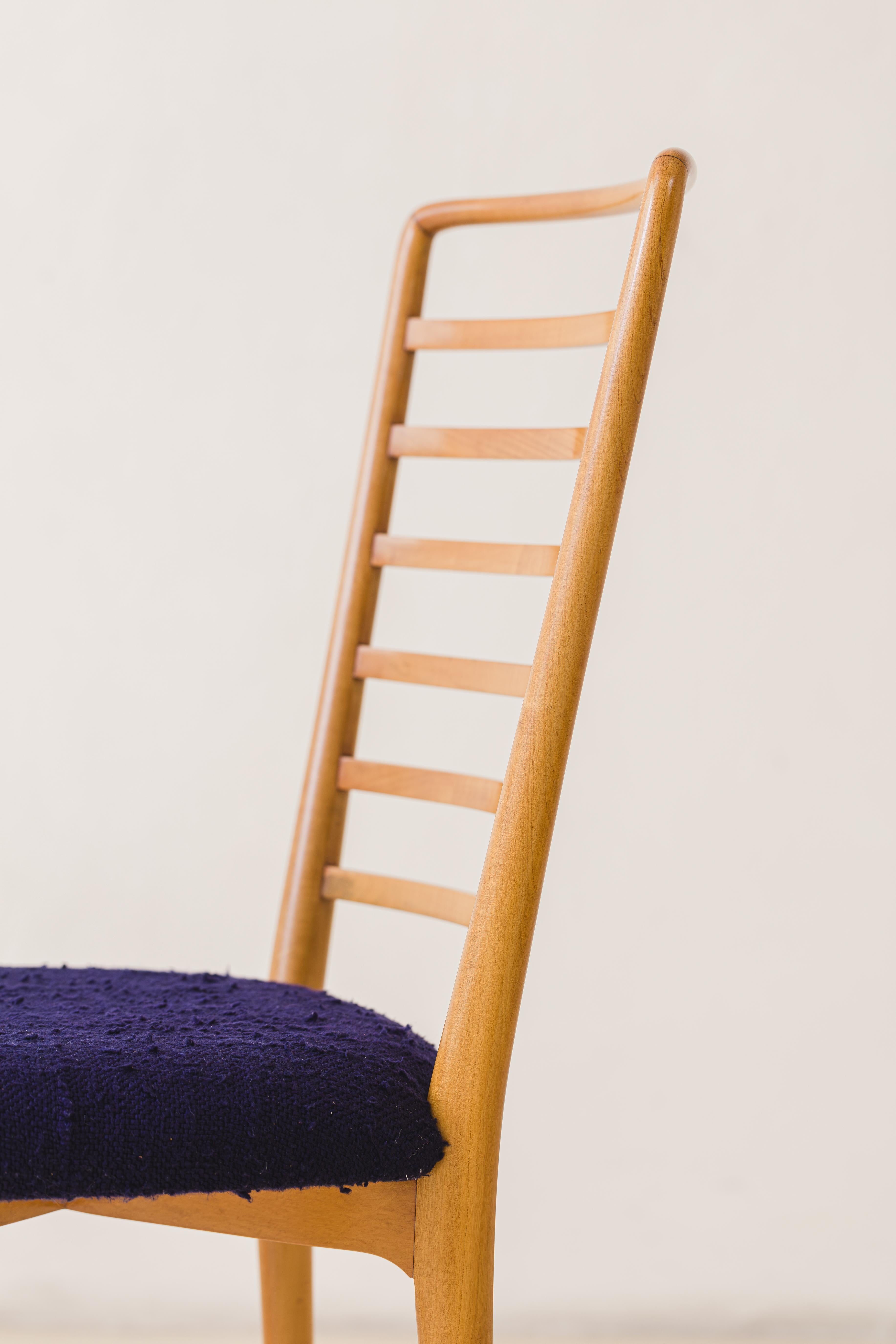 Chaises de salle à manger Joaquim Tenreiro, Wood Wood et tissu, milieu du siècle, Brésil, années 1950 en vente 9