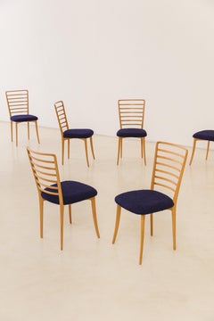 Joaquim Tenreiro Dining Chairs, Solid Wood and Fabric, MidCentury, Brazil, 1950s