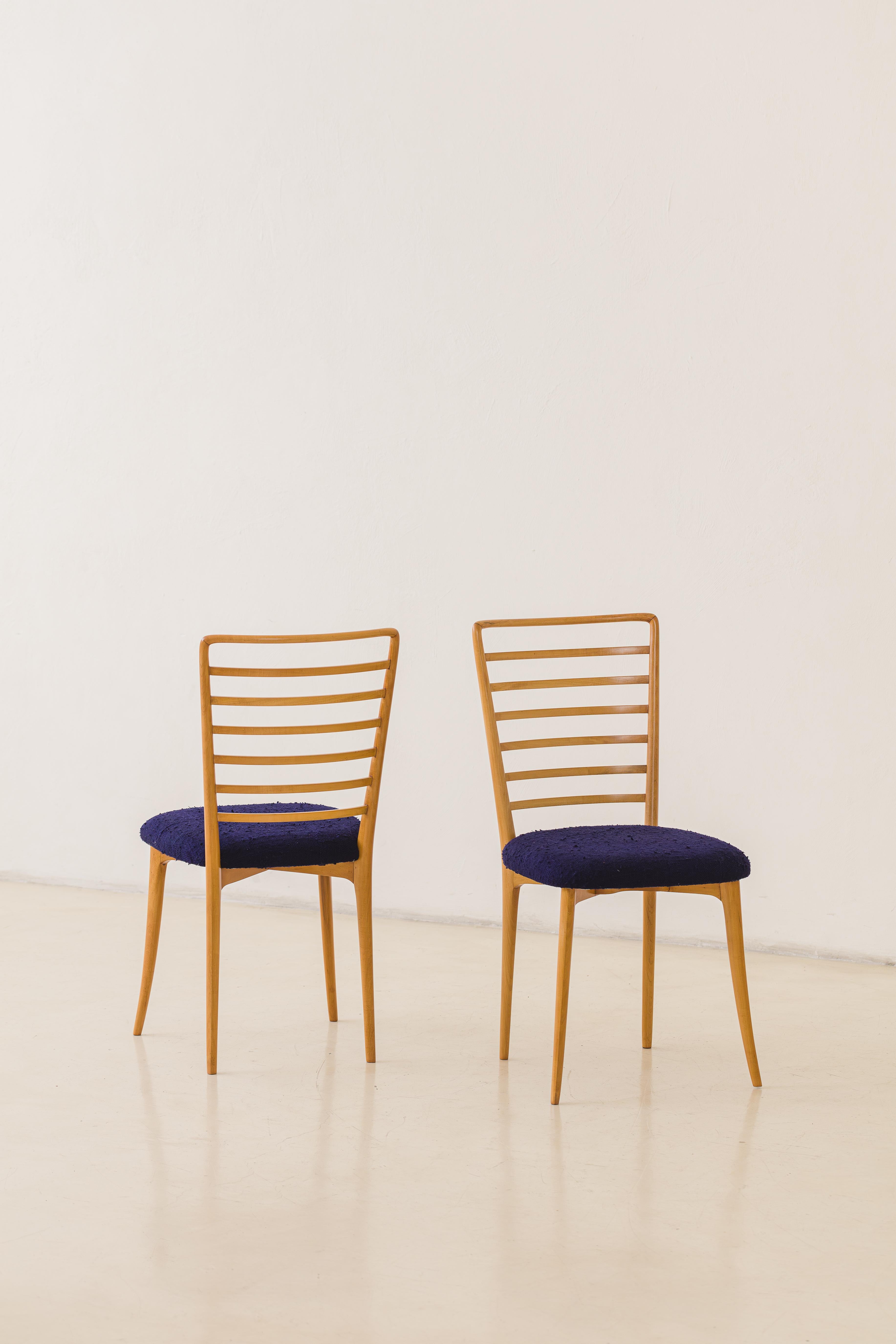 Mid-Century Modern Joaquim Tenreiro Dining Chairs, Solid Wood and Fabric, MidCentury, Brazil, 1950s For Sale