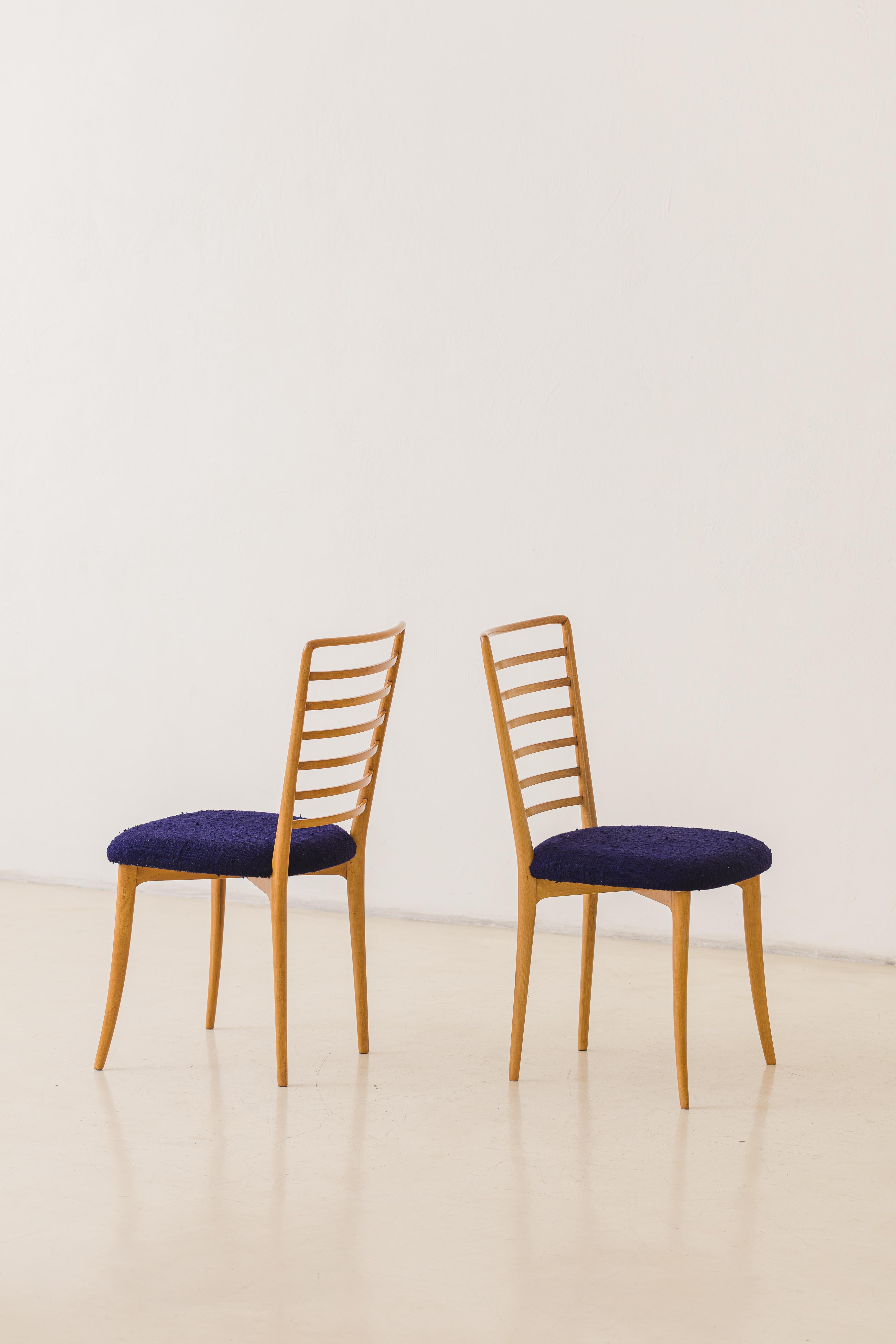 Brazilian Joaquim Tenreiro Dining Chairs, Solid Wood and Fabric, MidCentury, Brazil, 1950s For Sale