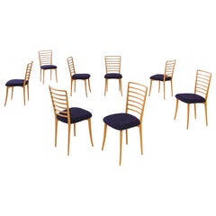 Joaquim Tenreiro Dining Chairs, Solid Wood and Fabric, MidCentury, Brazil, 1950s