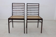 Joaquim Tenreiro Eight Chairs with H-Base Frame Jacaranda Rosewood and Cane Seat