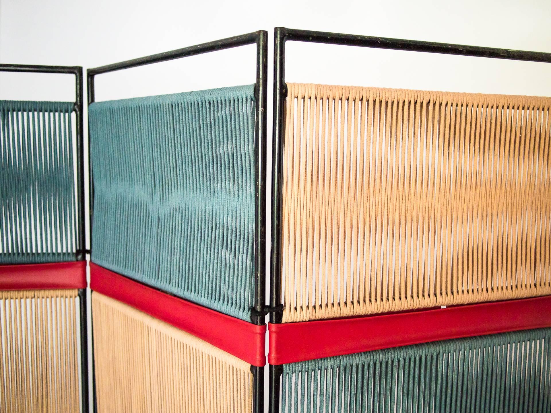 1950s Folding Screen in Iron and Cotton Cords by Joaquim Tenreiro, Brazil Modern 6