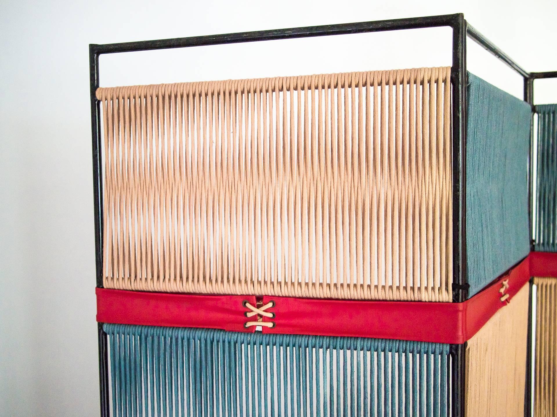 1950s Folding Screen in Iron and Cotton Cords by Joaquim Tenreiro, Brazil Modern 7