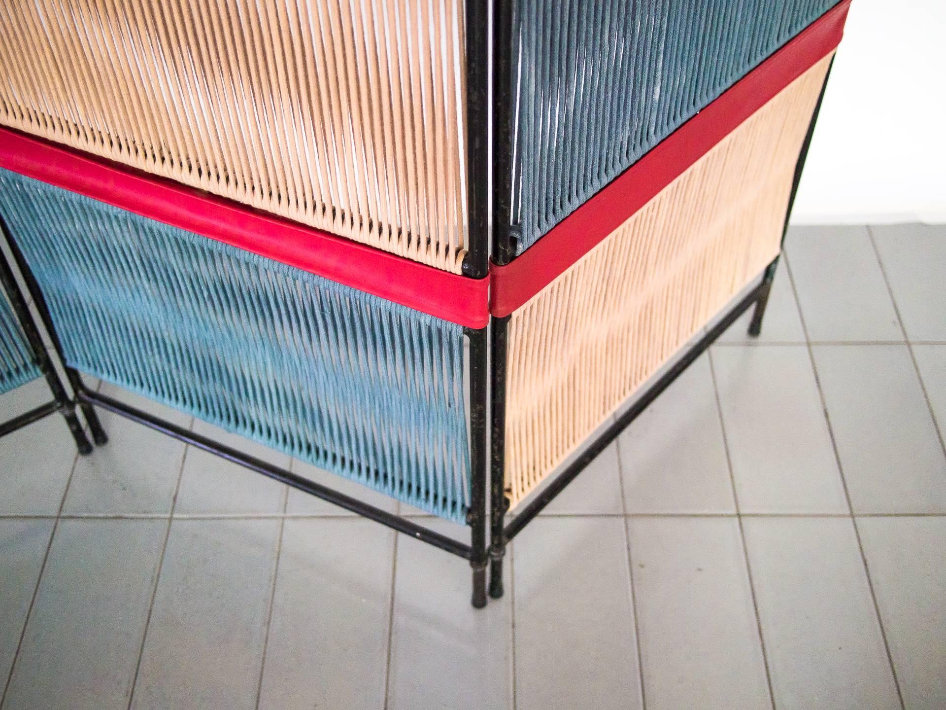 1950s Folding Screen in Iron and Cotton Cords by Joaquim Tenreiro, Brazil Modern 3