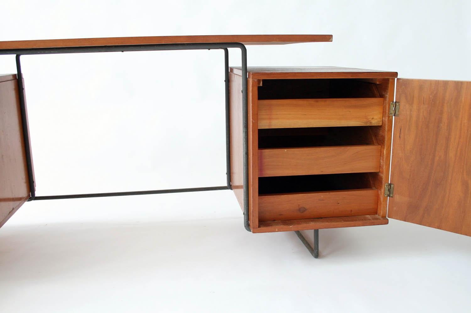 Brazilian Joaquim Tenreiro Jacaranda and Steel Floating Top Desk Designed in 1954, Brazil For Sale