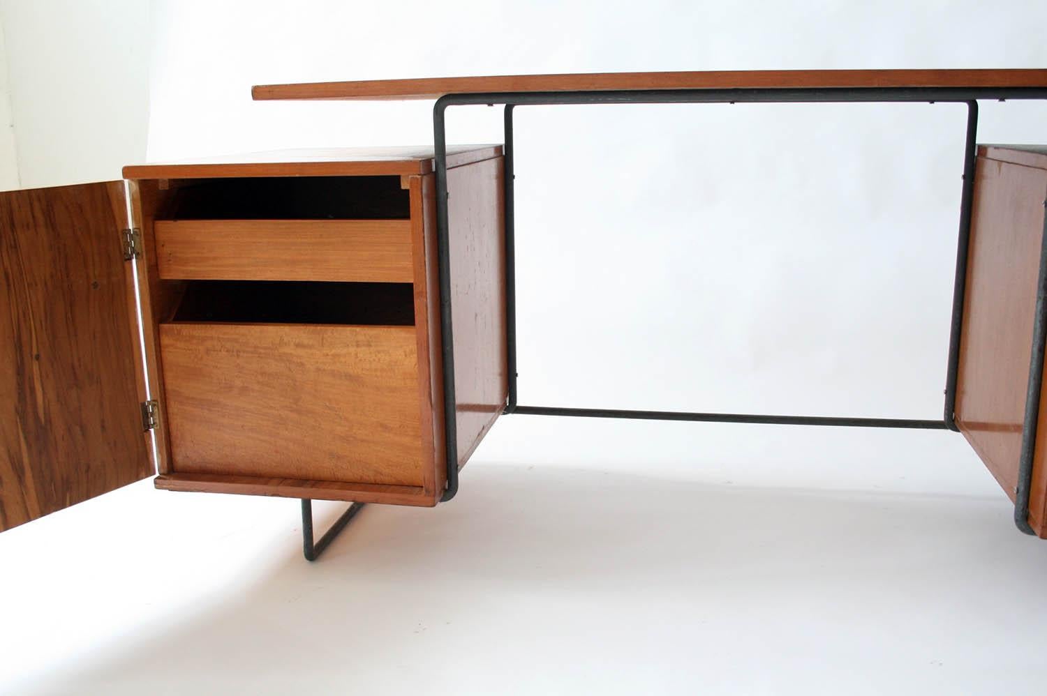 Joaquim Tenreiro Jacaranda and Steel Floating Top Desk Designed in 1954, Brazil In Good Condition For Sale In Chicago, IL