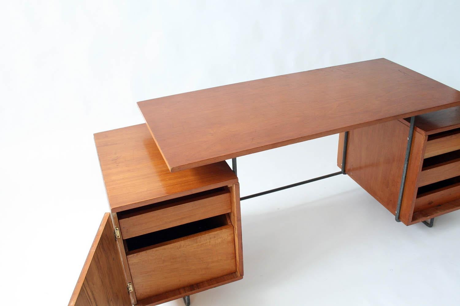 Mid-20th Century Joaquim Tenreiro Jacaranda and Steel Floating Top Desk Designed in 1954, Brazil For Sale