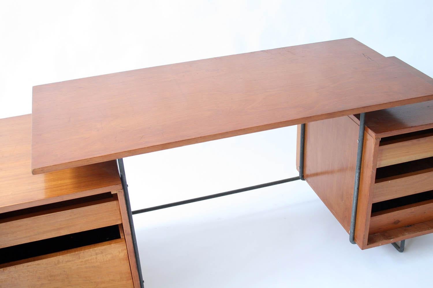 Iron Joaquim Tenreiro Jacaranda and Steel Floating Top Desk Designed in 1954, Brazil For Sale