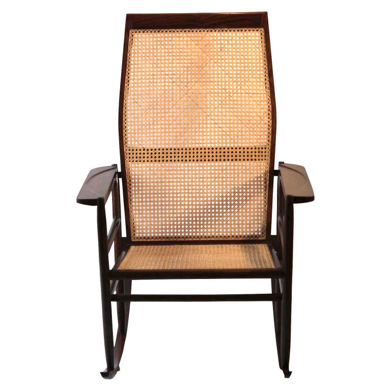 Joaquim Tenreiro Jacaranda Curva Cane Back Rocking Chair at 1stDibs