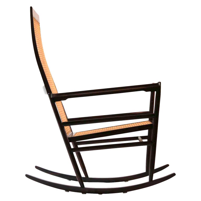 Joaquim Tenreiro Jacaranda Curva Cane Back Rocking Chair at 1stDibs