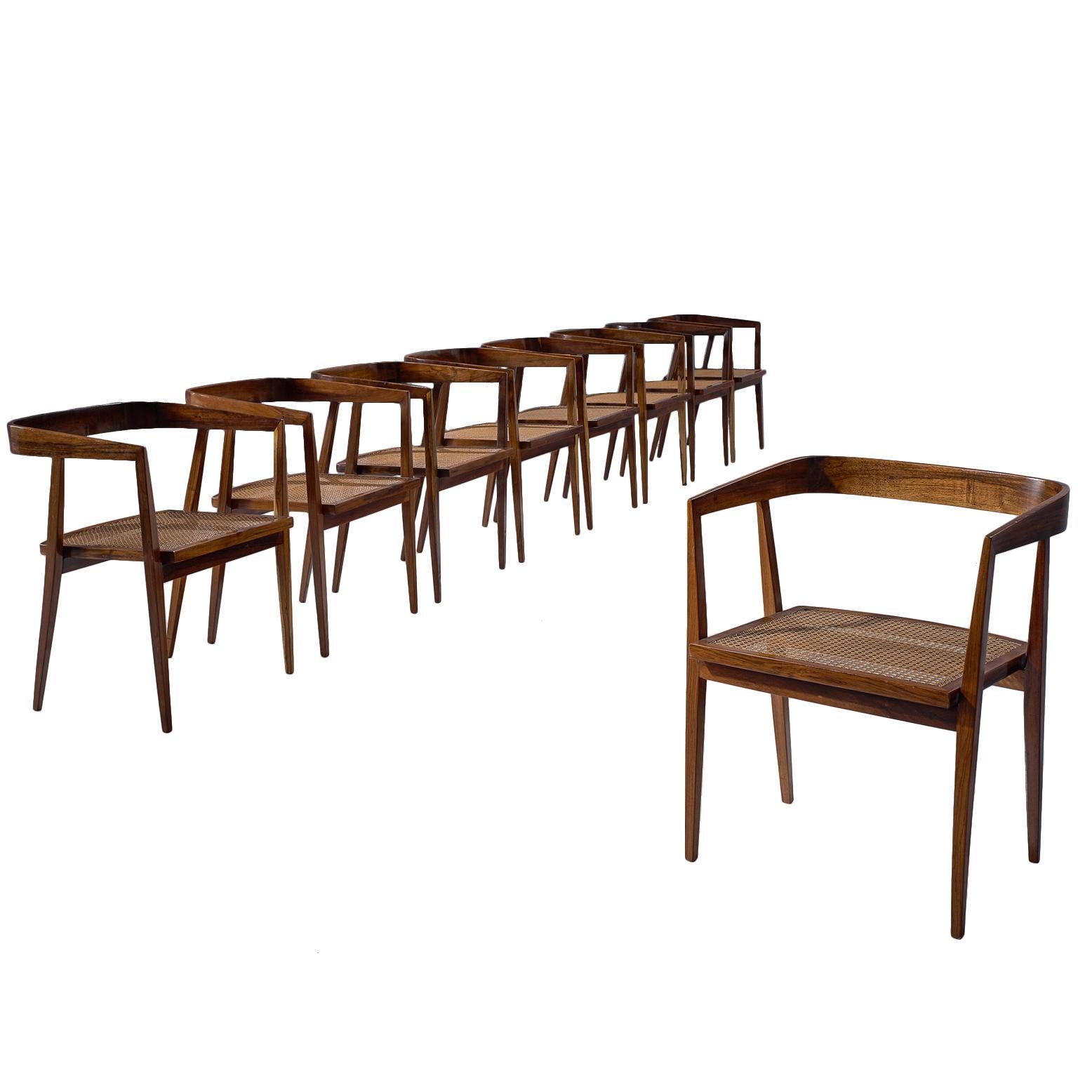 Joaquim Tenreiro Large Set of Jacaranda and Cane Chairs For Sale at 1stDibs