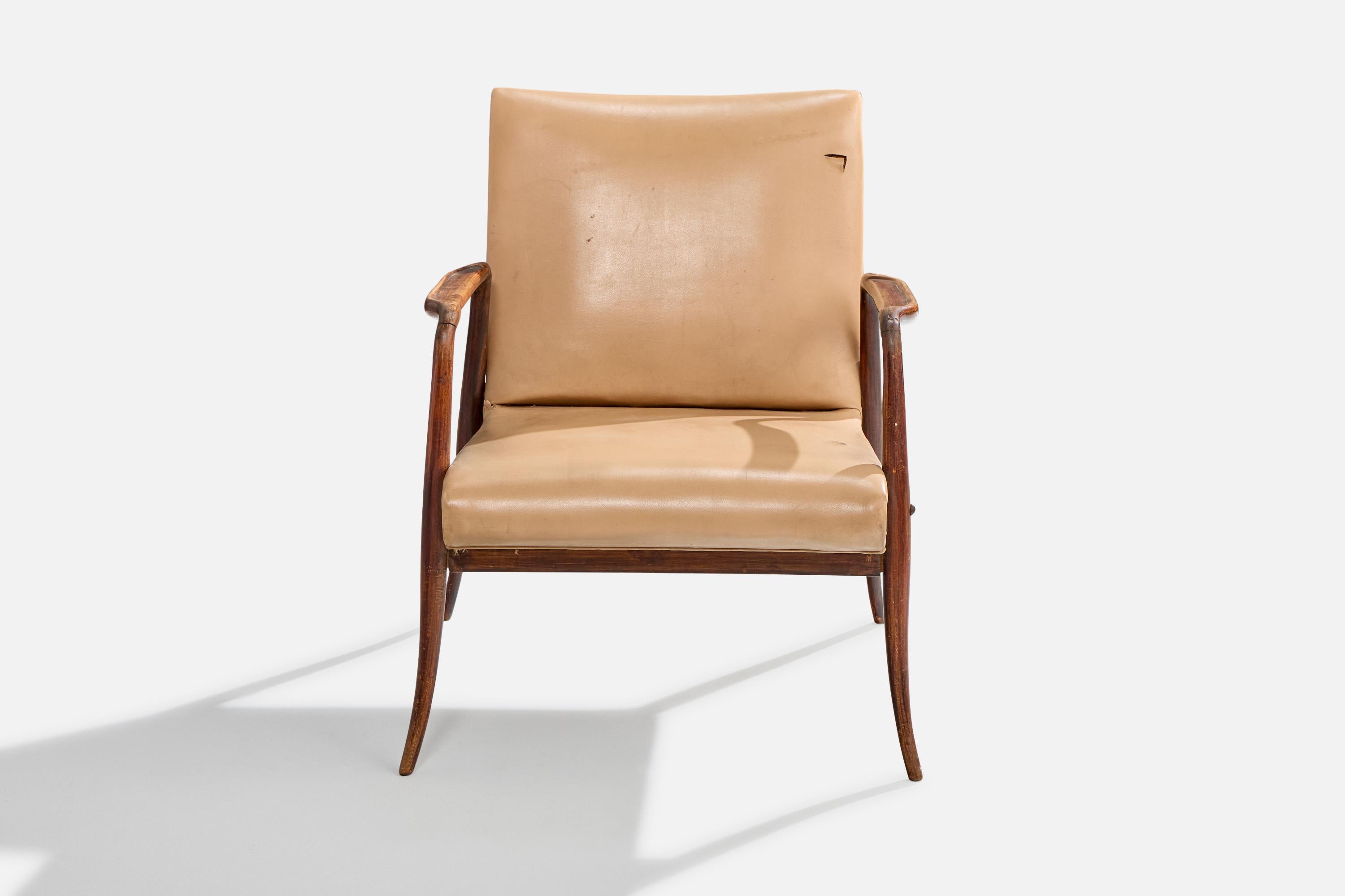 Joaquim Tenreiro, Silla de salón, Madera, Polipiel, Brasil, 1942 Brasileño en venta
