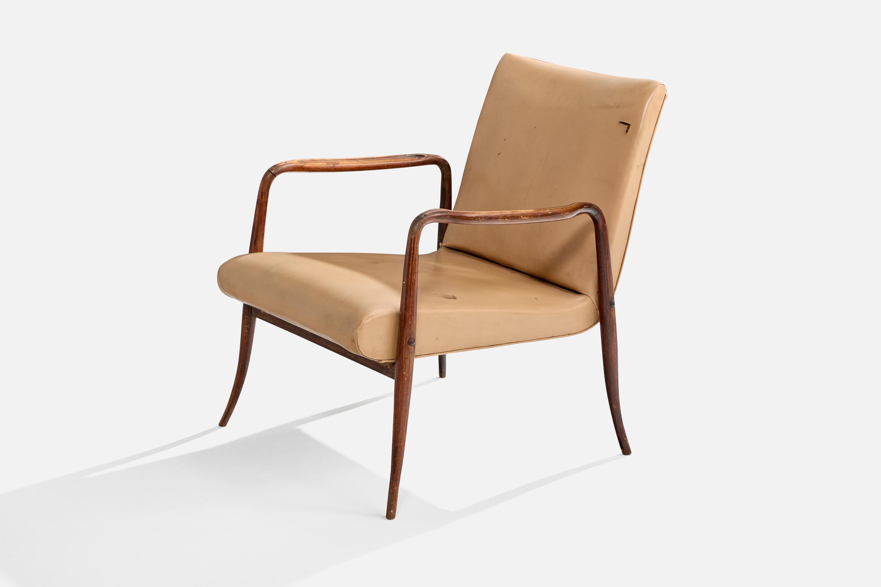 Joaquim Tenreiro, Silla de salón, Madera, Polipiel, Brasil, 1942 en Bueno estado para la venta en High Point, NC
