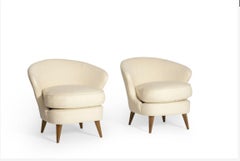 Joaquim Tenreiro, Pair of "Concha" Armchairs, Solid Wood and Fabric. c. 1955