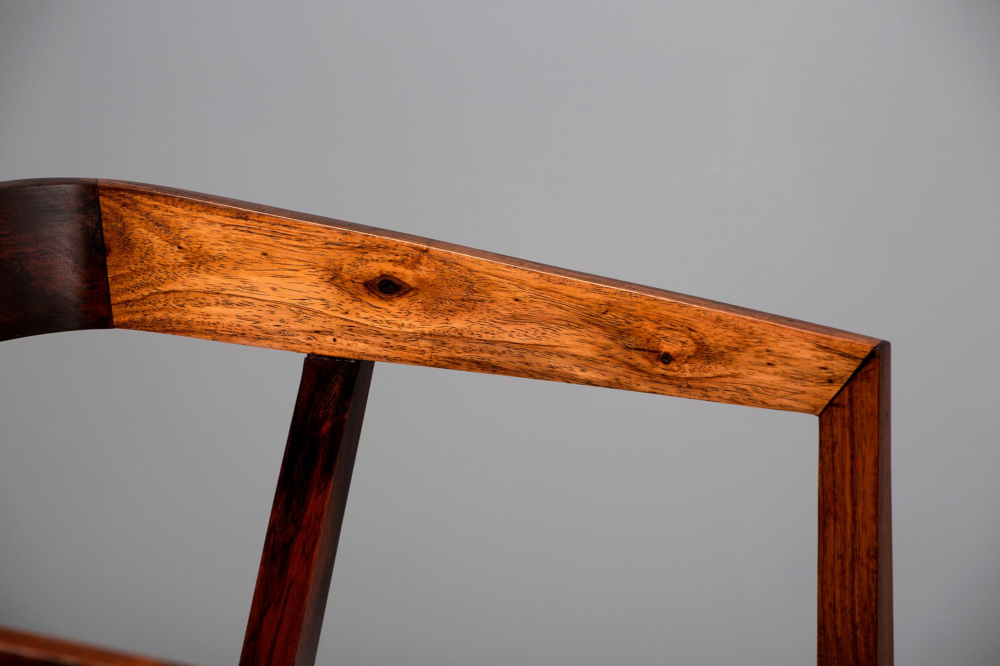 Brazilian Joaquim Tenreiro Pair of Rosewood and Cane U Chair, circa 1960