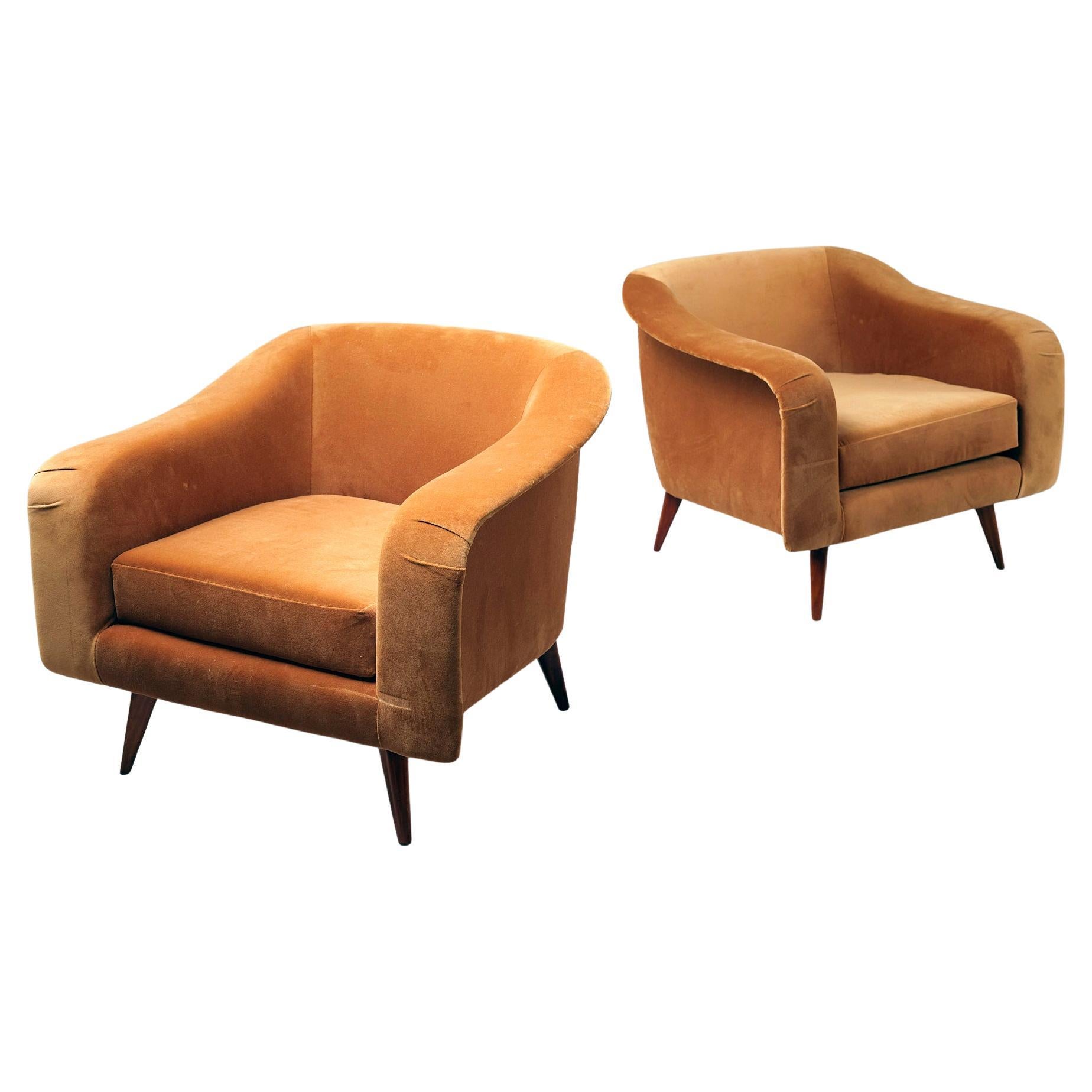 Joaquim Tenreiro Pareja de Sillones Vintage "Curva" Terciopelo Años 60 Brasil en venta