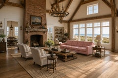 Joaquim Tenreiro “Rectangular” Four-Seat Sofa in Hardwood & Rose Velvet, Brazil