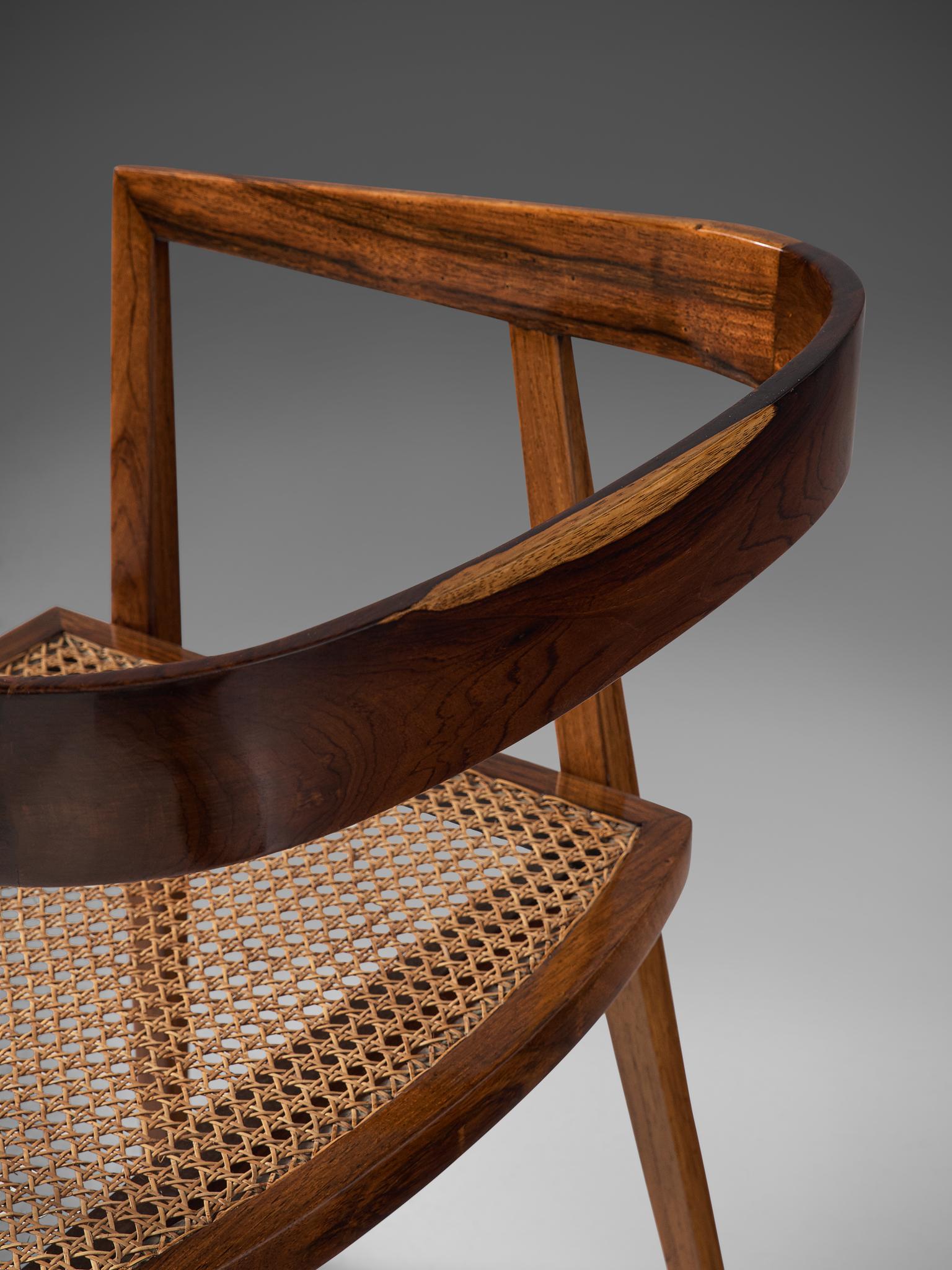 Mid-20th Century Joaquim Tenreiro Set of three Jacaranda and Cane Chairs