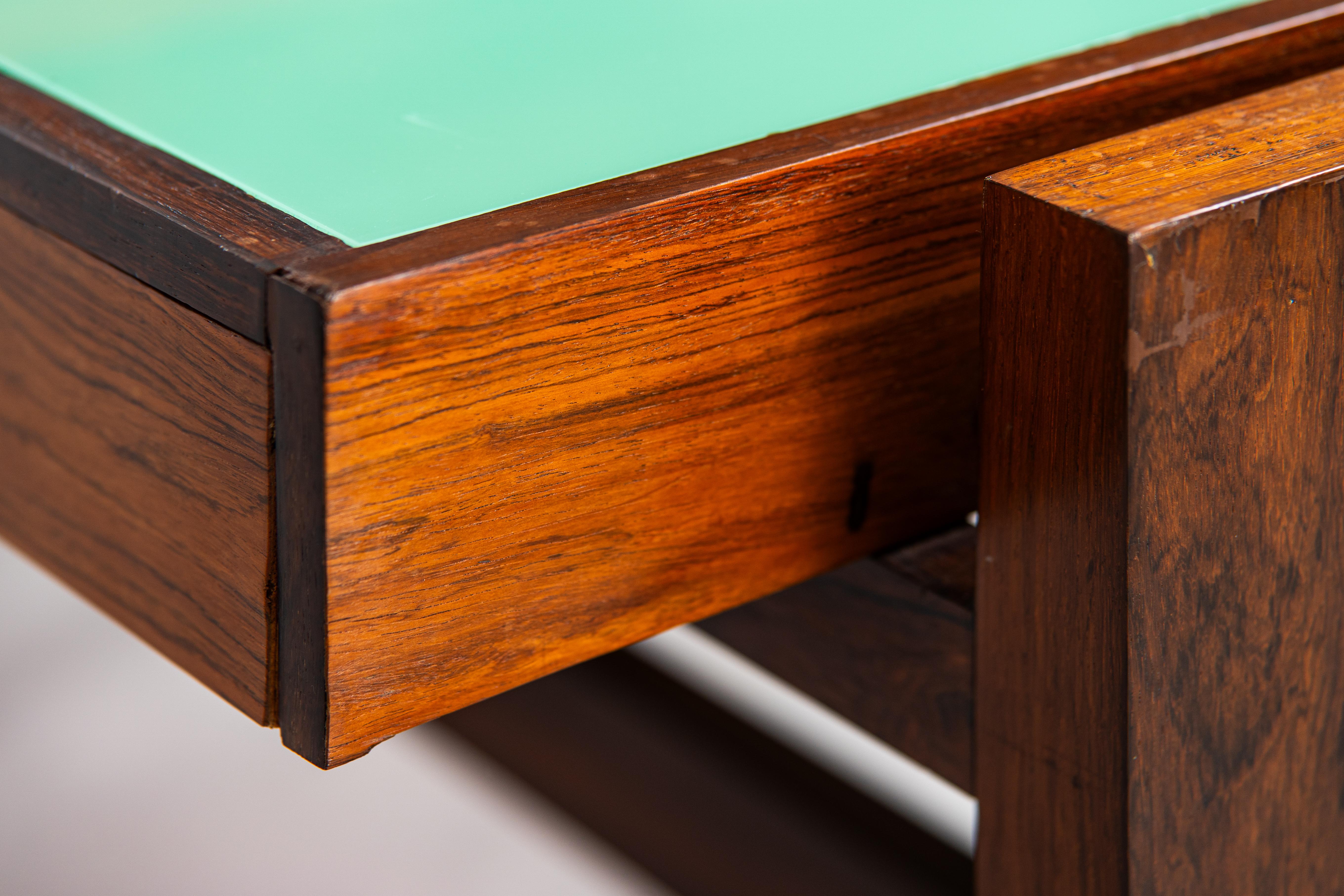 Glass Joaquim Tenreiro, Writing Desk in Rosewood for Bloch Editores, 1960s, Brazil For Sale