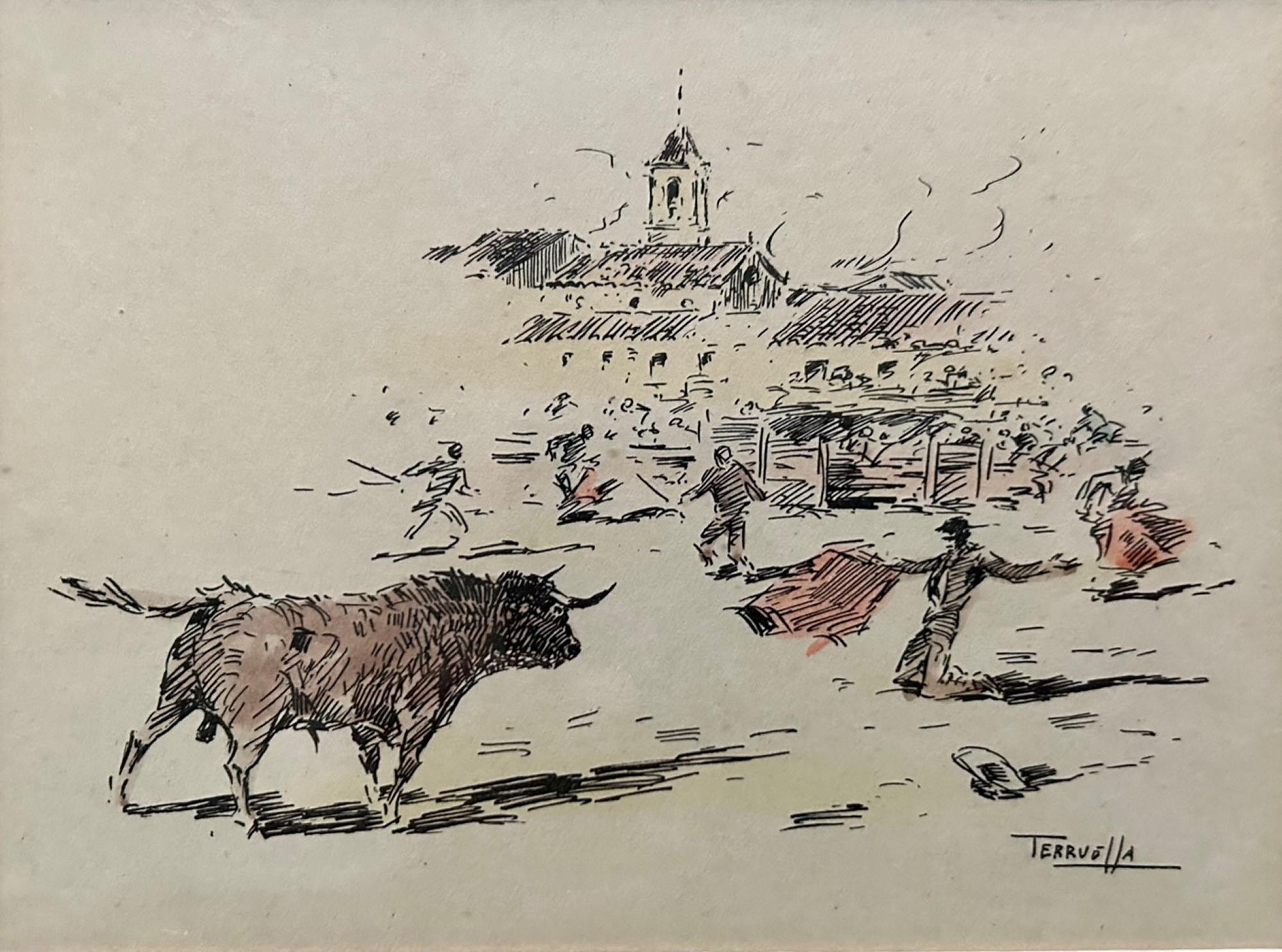 Mid-Century Modern Joaquim Terruella Matilla - Coloured Etchings (4) - Bullfighting For Sale