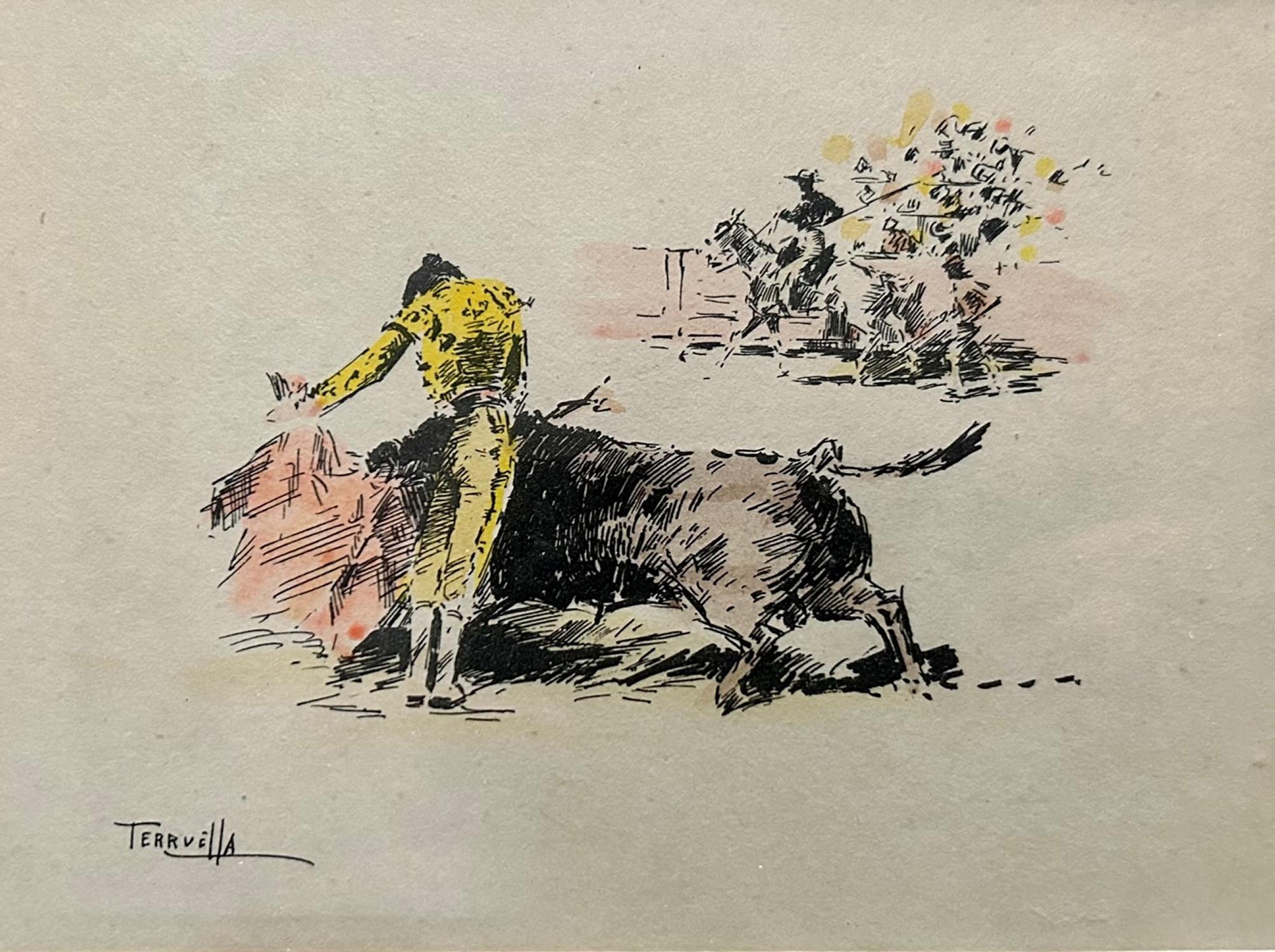 Etched Joaquim Terruella Matilla - Coloured Etchings (4) - Bullfighting For Sale