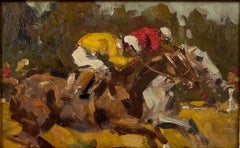 Horse Racing Scene, Oil on Panel by Joaquim Terruella