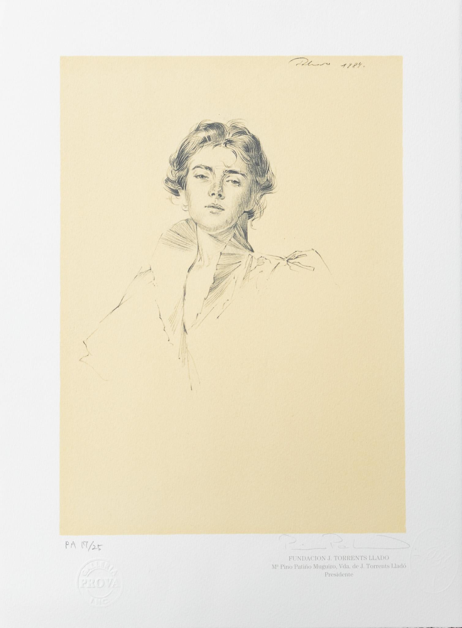 Landscape Print de Joaquim Torrents Lladó - Retrato de Angeles Cereceda, Litografía firmada, Edición 17/25